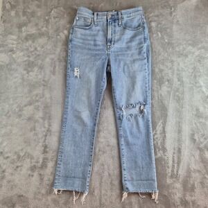 Madewell Jeans Women 25 Petite Blue Denim The Perfect Vintage Distressed Raw Hem